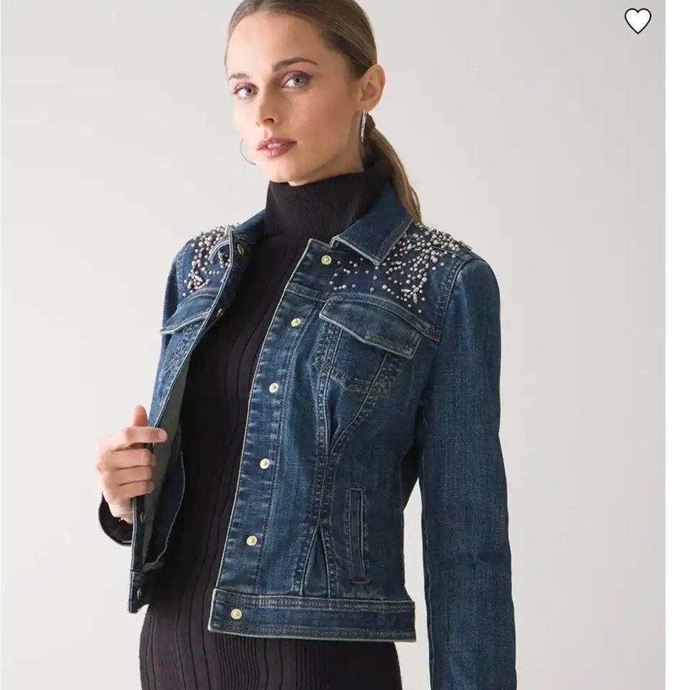 WHBM nwot Jean jacket with pearls M